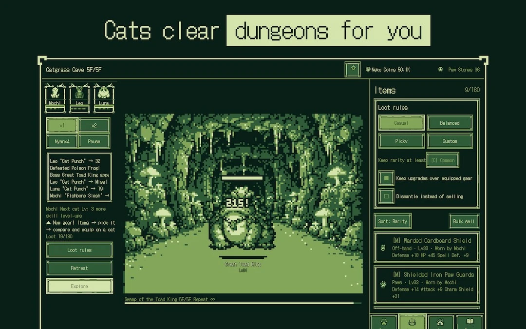 你睡著時，貓咪們仍在冒險——放置型隊伍 RPG《Meow Dungeon》於 Mac App Store 上架